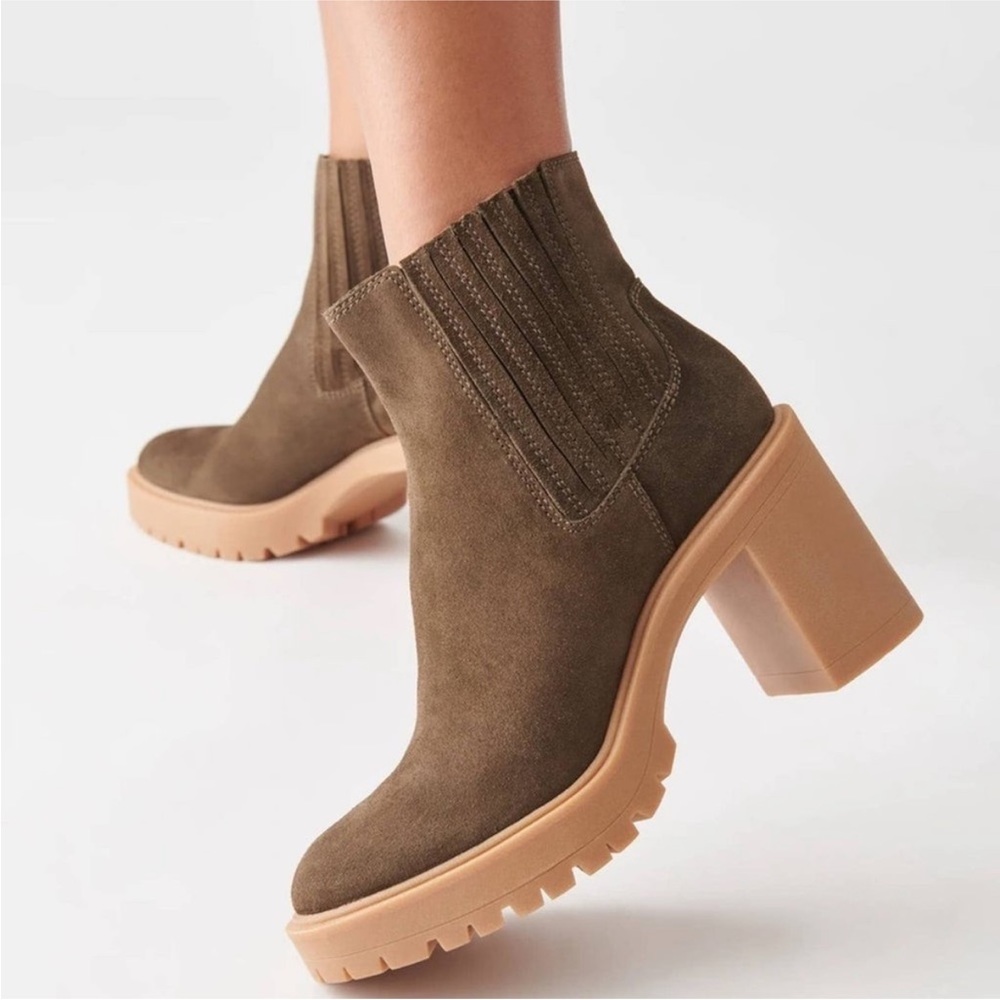 Dolce Vita Caster H2O Waterproof Leather Booties in Olive Suede size 10